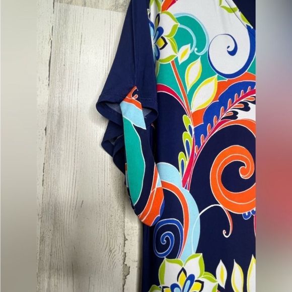Ronni Nicole Women's Abstract Paisley Cold Shoulder Dress Blue Orange Size 12 - Picture 5 of 16